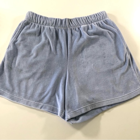aerie Pants - Aerie Velour Lounge Shorts Blue Small Elastic Waist Pockets